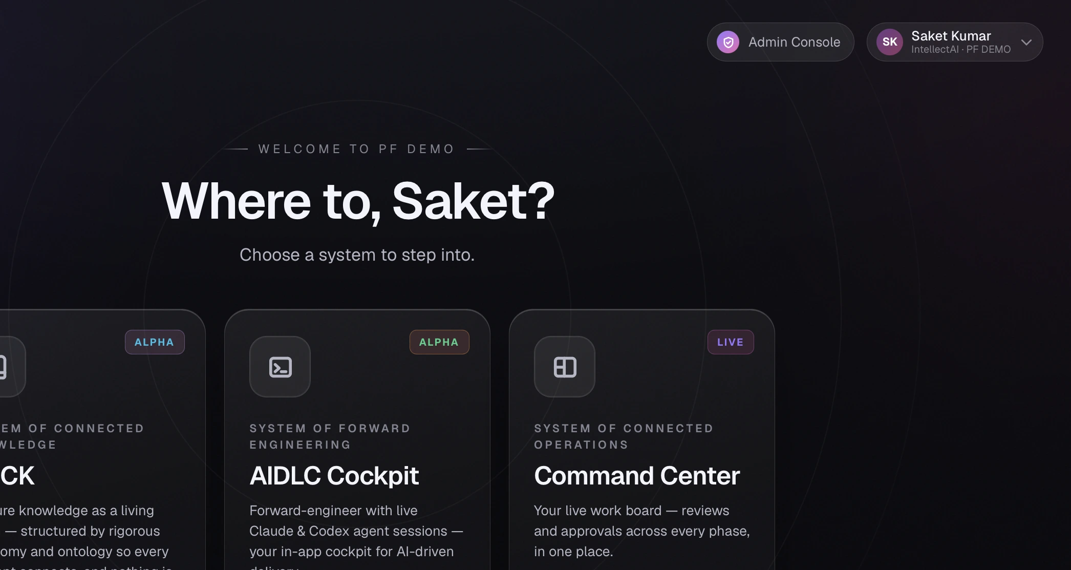 Genesis launcher with the Admin Console button in the top-right corner