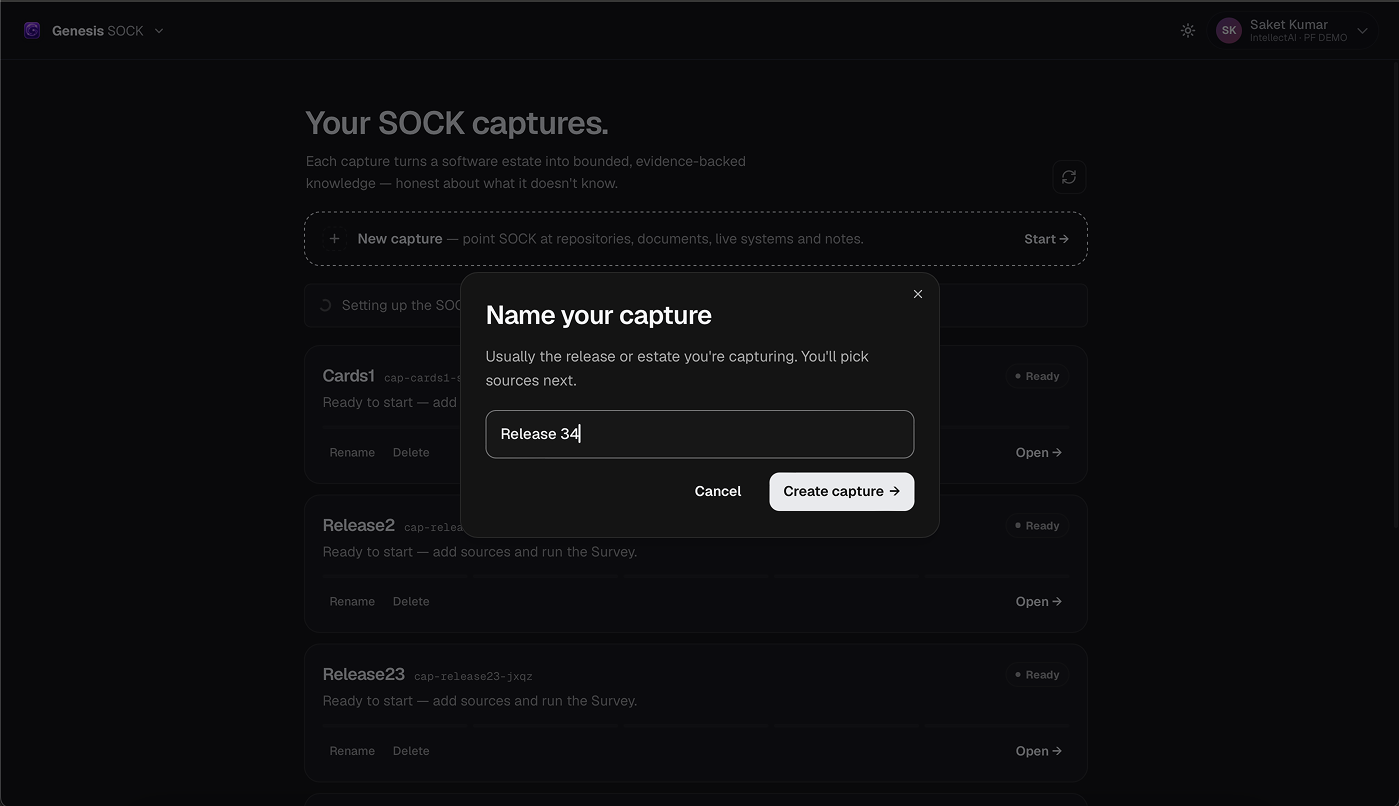 Create-capture dialog with a descriptive capture name