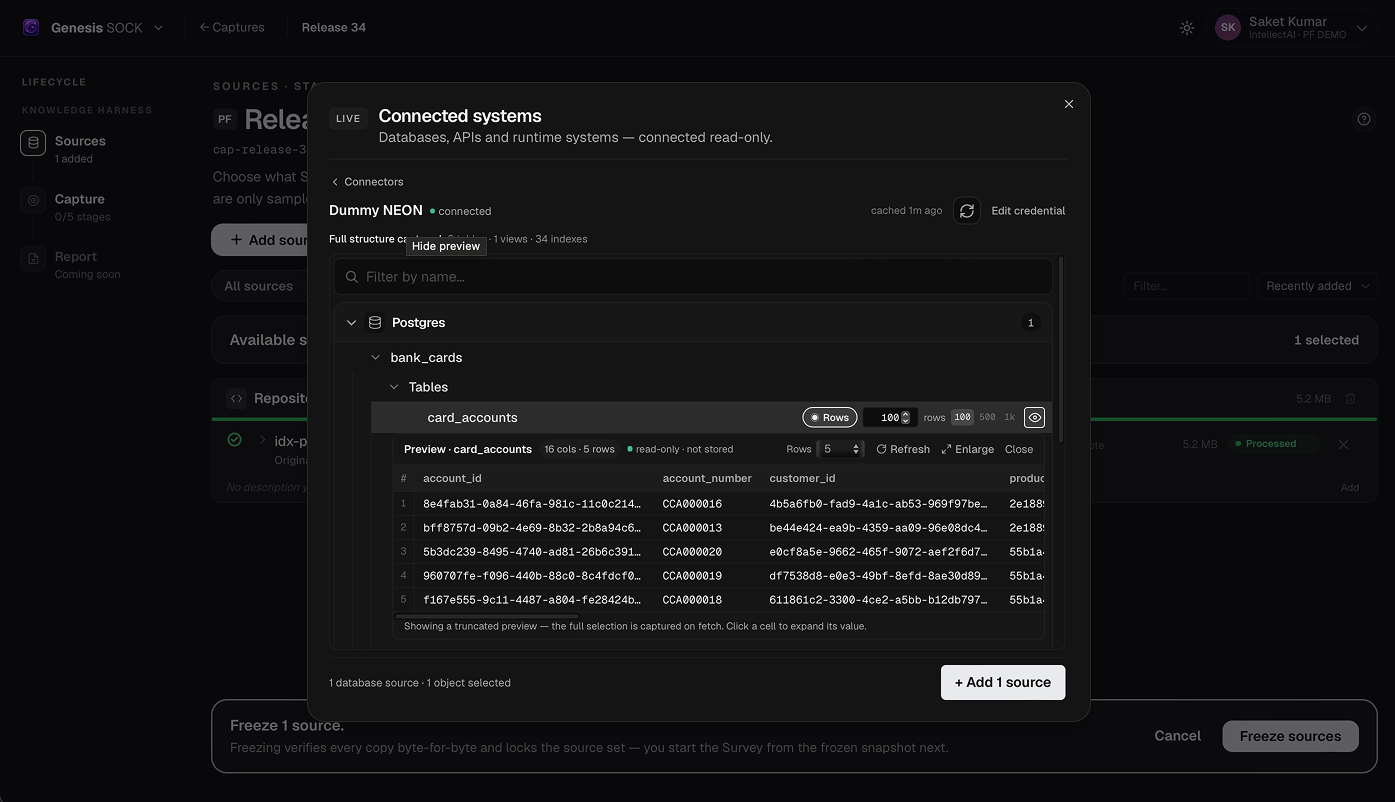 Read-only database sample preview inside the connected-systems scope browser